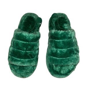 Green Faux Fur Slippers